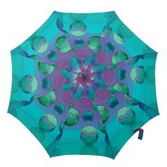 Ocean Dreams, Abstract Aqua Violet Ocean Fantasy Hook Handle Umbrella (large) by DianeClancy