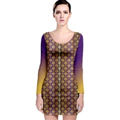 Purplegoldsari Pattern I Ls Bodycon Dress Long Sleeve Bodycon Dress by PKHarrisPlace