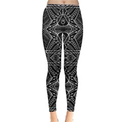 Black And White Tribal Geometric Pattern Print Leggings  by dflcprintsclothing