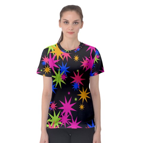 Colorful Stars Pattern Women s Sport Mesh Tee by LalyLauraFLM