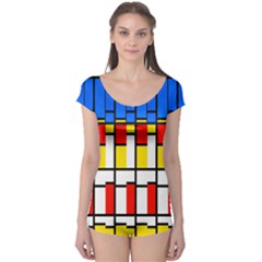 Colorful Rectangles Pattern Short Sleeve Leotard by LalyLauraFLM