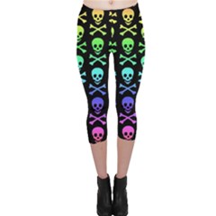 Rainbow Skull And Crossbones Pattern Capri Leggings 