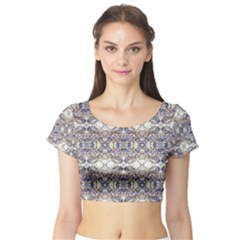 Oriental Geometric Floral Short Sleeve Crop Top