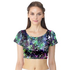 Colour Play Flowers Short Sleeve Crop Top by InsanityExpressedSuperStore