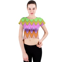 Pastel Waves Pattern Crew Neck Crop Top