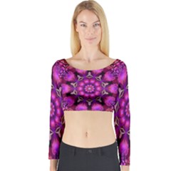 Pink Fractal Kaleidoscope  Long Sleeve Crop Top (tight Fit)