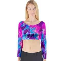 Stormy Pink Purple Teal Artwork Long Sleeve Crop Top