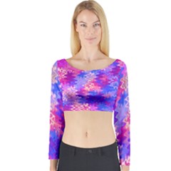 Pink And Purple Marble Waves Long Sleeve Crop Top