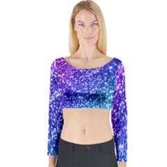 Glitter Ocean Bokeh Long Sleeve Crop Top