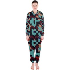 Distorted Shapes In Retro Colors Hooded Onepiece Jumpsuit by LalyLauraFLM