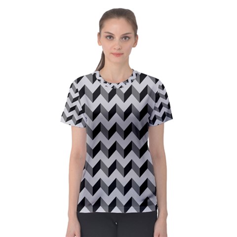 Modern Retro Chevron Patchwork Pattern  Women s Sport Mesh Tees by GardenOfOphir