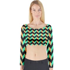 Modern Retro Chevron Patchwork Pattern Long Sleeve Crop Top by GardenOfOphir