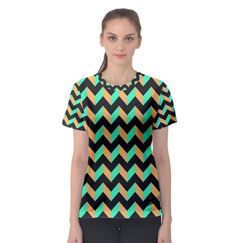 Modern Retro Chevron Patchwork Pattern Women s Sport Mesh Tees by GardenOfOphir