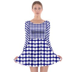 Blue And White Leaf Pattern Long Sleeve Skater Dress by GardenOfOphir