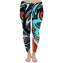 Abstract In Aqua, Orange, And Black Winter Leggings