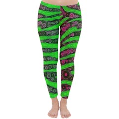 Florescent Green Zebra Print Abstract  Winter Leggings by OCDesignss