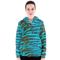 Turquoise Blue Zebra Abstract  Women s Zipper Hoodies