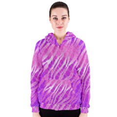 Florescent Pink Zebra Pattern  Women s Zipper Hoodies