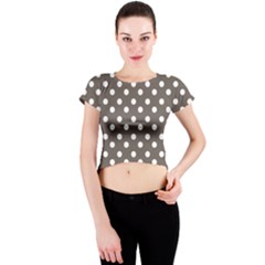 Brown And White Polka Dots Crew Neck Crop Top