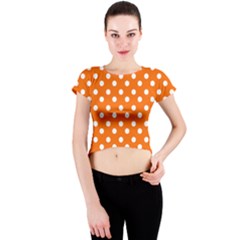 Orange And White Polka Dots Crew Neck Crop Top