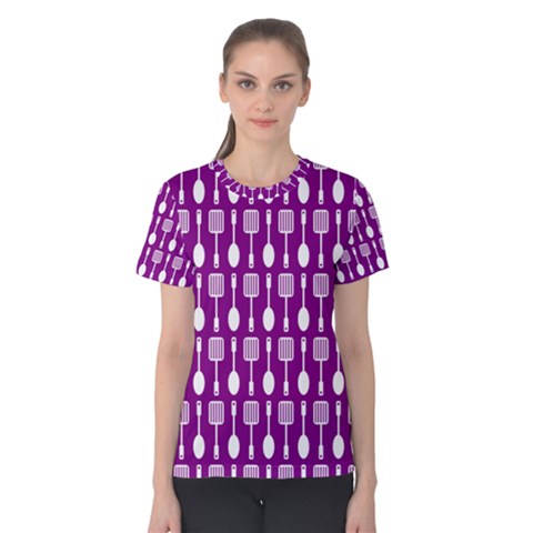 Magenta Spatula Spoon Pattern Women s Cotton Tees by GardenOfOphir