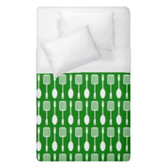 Green And White Kitchen Utensils Pattern Duvet Cover Single Side (single Size) by GardenOfOphir