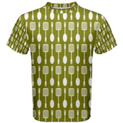 Olive Green Spatula Spoon Pattern Men s Cotton Tees by GardenOfOphir