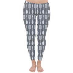 Gray And White Kitchen Utensils Pattern Winter Leggings