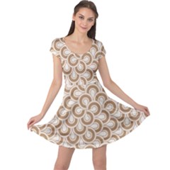 Retro Mirror Pattern Brown Cap Sleeve Dresses