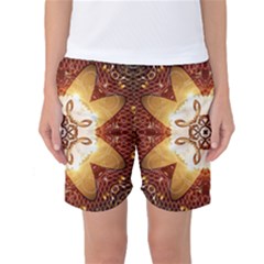 Elegant, Decorative Kaleidoskop In Gold And Red Women s Basketball Shorts