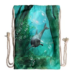 Wonderful Dolphin Drawstring Bag (large) by FantasyWorld7