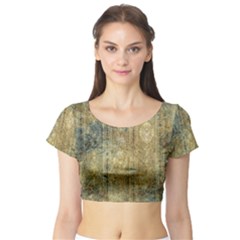 Beautiful  Decorative Vintage Design Short Sleeve Crop Top by FantasyWorld7