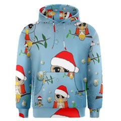 Funny, Cute Christmas Owls With Snowflakes Men s Pullover Hoodies