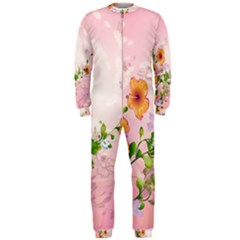 Beautiful Flowers On Soft Pink Background Onepiece Jumpsuit (men)  by FantasyWorld7