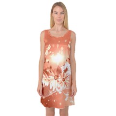 Amazing Flowers With Dragonflies Sleeveless Satin Nightdresses