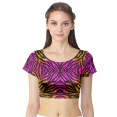 Florescent Pink Zebra Pattern  Short Sleeve Crop Top