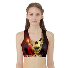 Funny, Happy Skull Women s Sports Bra With Border