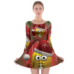 Funny Christmas Smiley Long Sleeve Skater Dress by FantasyWorld7