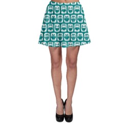 Teal And White Owl Pattern Skater Skirts by GardenOfOphir