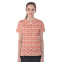 Coral And White Owl Pattern Women s Cotton Tees