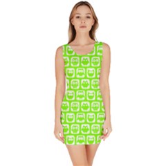 Lime Green And White Owl Pattern Bodycon Dresses