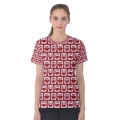 Red And White Owl Pattern Women s Cotton Tees