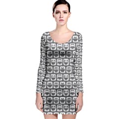 Gray And White Owl Pattern Long Sleeve Bodycon Dresses