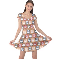 Colorful Whimsical Owl Pattern Cap Sleeve Dresses by GardenOfOphir