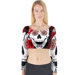 Funny Happy Skull Long Sleeve Crop Top