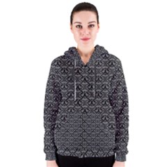 Silver Damask With Black Background Women s Zipper Hoodies