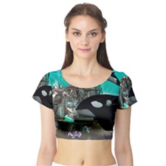 Cute Mermaid Playing With Orca Short Sleeve Crop Top by FantasyWorld7