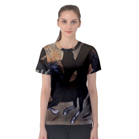 Awesome Dark Unicorn With Clouds Women s Sport Mesh Tees by FantasyWorld7