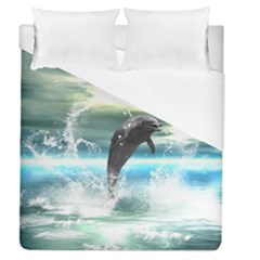 Funny Dolphin Jumping By A Heart Made Of Water Duvet Cover Single Side (full/queen Size) by FantasyWorld7