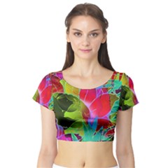 Floral Abstract 1 Short Sleeve Crop Top by MedusArt